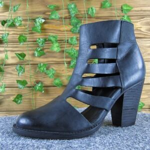 Shoemint Women 39 Black Leather Cutout Ankle Boots Chunky Block Heel Zip Closure